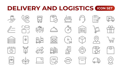 Delivery service icon set. Containing order tracking, delivery home, courier and cargo icons. Shipping Solid iconcollection. logistics web in line style. Courier, shipping, express delivery icon.