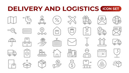 Delivery service icon set. Containing order tracking, delivery home, courier and cargo icons. Shipping Solid iconcollection. logistics web in line style. Courier, shipping, express delivery icon.