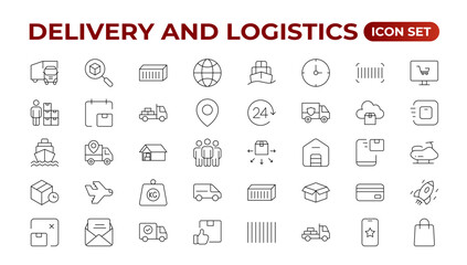 Delivery service icon set. Containing order tracking, delivery home, courier and cargo icons. Shipping Solid iconcollection. logistics web in line style. Courier, shipping, express delivery icon.