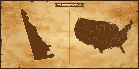 Washington DC state map, United States of America map with federal states in A vintage map based background, Political USA Map - obrazy, fototapety, plakaty