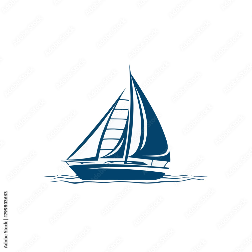 Wall mural Yacht boat, sailing icon. Yachting sport club, vacation marine tour or sea travel agency simple vector emblem. Ship transportation service minimalistic icon or symbol with cruise ships, sail vessels