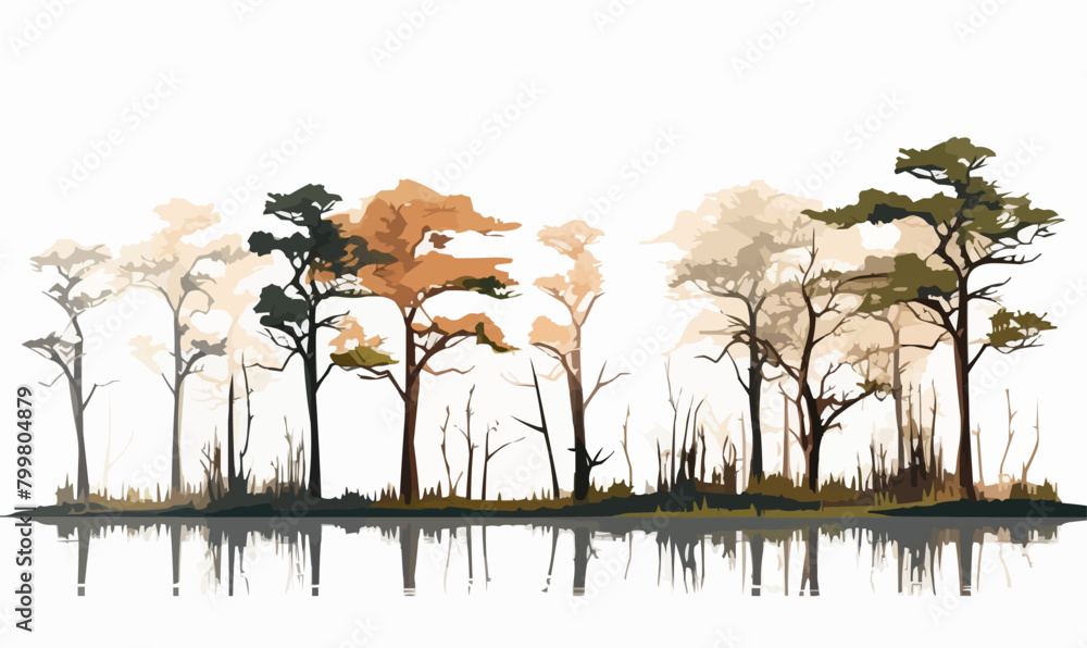 Poster marsh trees set isolated vector style with transparent background illustration