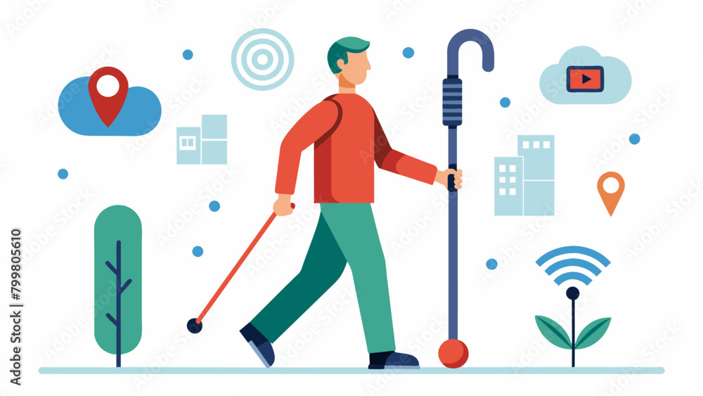 Poster a tactile sensing cane with builtin gps and audio cues enabling a visually impaired person to safely