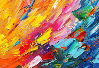 Abstract colorful background with paint strokes, palette knife oil painting. Generative Ai Image. 