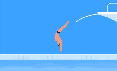 jumping man diver diving board springboard competition swimming pool vector illustration