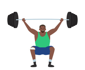 african ameciran weight lifter athlete lifting heavy barbell vector illustration