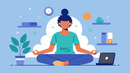 A virtual fitness program for individuals with anxiety offering guided meditation and lowimpact exercises.. Vector illustration