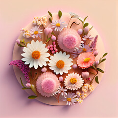 Tranquil Pink Florals: Quality Top-View Image of Flowers on Light Pink Background