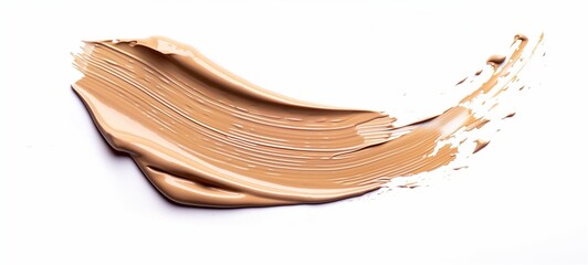 Liquid foundation smear. A smooth, creamy swatch of beige foundation makeup on a white background, perfect for beauty and cosmetics themes.