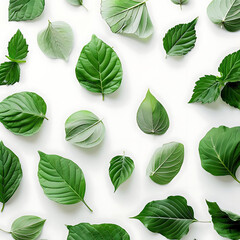 creative pattern of green leaves on white surface