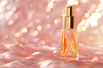 Naklejka premium Enhancing Skin Elasticity with a D Rendering of Gold Serum Vitamin Drop Penetrating Skin Layers. Concept Skin Elasticity, Gold Serum, Vitamin Drop, 3D Rendering, Skin Layers