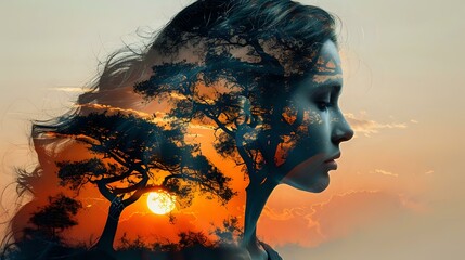Cinematic Silhouette: Human and Nature in Evocative Double Exposure