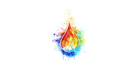 watercolor, colorful fire and water drop tattoo design in the style of clipart on white background

