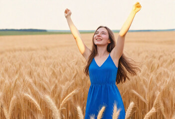 A-young-woman-with-long-brown-hair- enjoying in wheat field