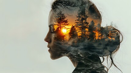Golden Hour Silhouette: Blending Human and Nature in Artful Double Exposure
