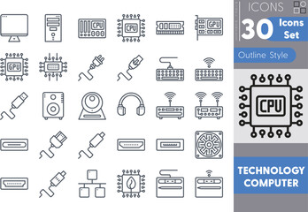 Set of Technology Computer outline icons in linear style. User opinion and survey. outline icon collection. Conceptual pictogram and infographic.