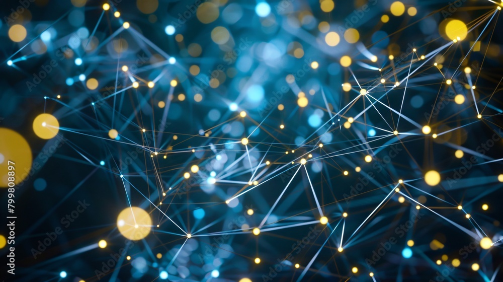 Poster abstract blue connected dots with lines concept for network technology background wallpaper