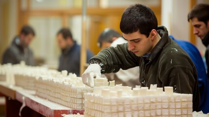 Team of diverse professionals collaborating on a 3d project for modern apartment building design