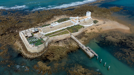 vista aérea del castillo de Sancti Petri en el termino municipal de San Fernando, Cádiz