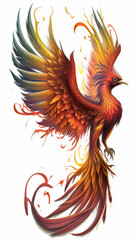 Rainbow Feathered Phoenix: Chinese Firebird with Gold Wings in Long Plumage