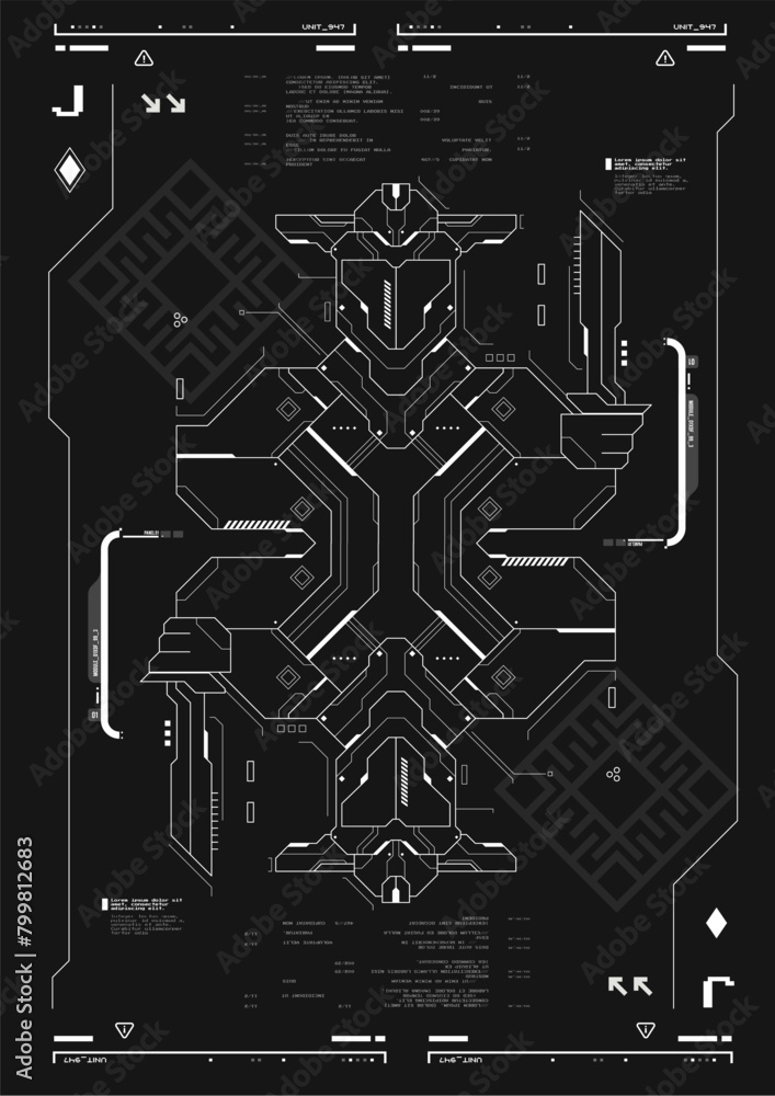 Poster tech abstract poster template with hud elements. cyber culture, modern flyer for web and print. hack