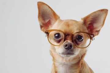 Chihuahua puppy poses on white background, adorable and playful.