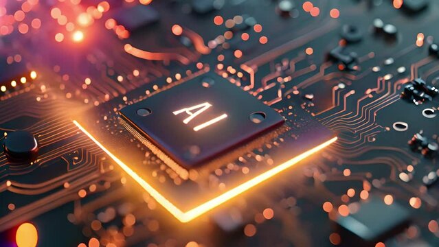 Digital Data moving on Circuit Board and CPU loop backgrounds. Computer Processing and organizing data. Abstract high tech Artificial intelligence, data mining, modern computer technology surface