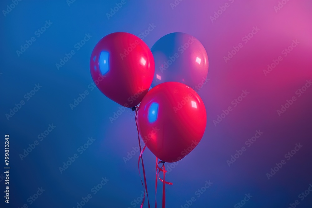 Poster three vibrant balloons floating with a gradient background.