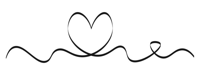 One continuous line heart love black ribbon coquette Illustration vector