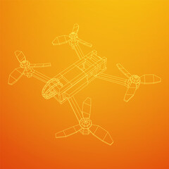 FPV Drone Racing freestyle sport flight. Hobby toys. Wireframe low poly mesh vector illustration.