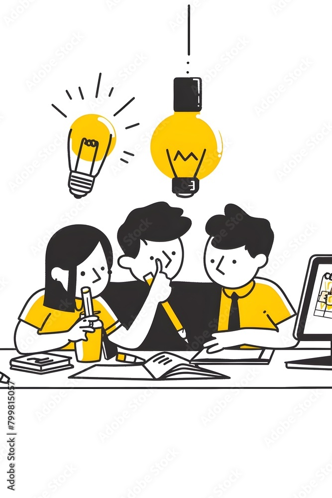 Aufkleber team brainstorming session with whiteboard for creative idea and problem solving in office or busine