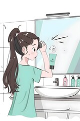 Woman Applying Hair Conditioner or Mask for and Nourishment in Bathroom