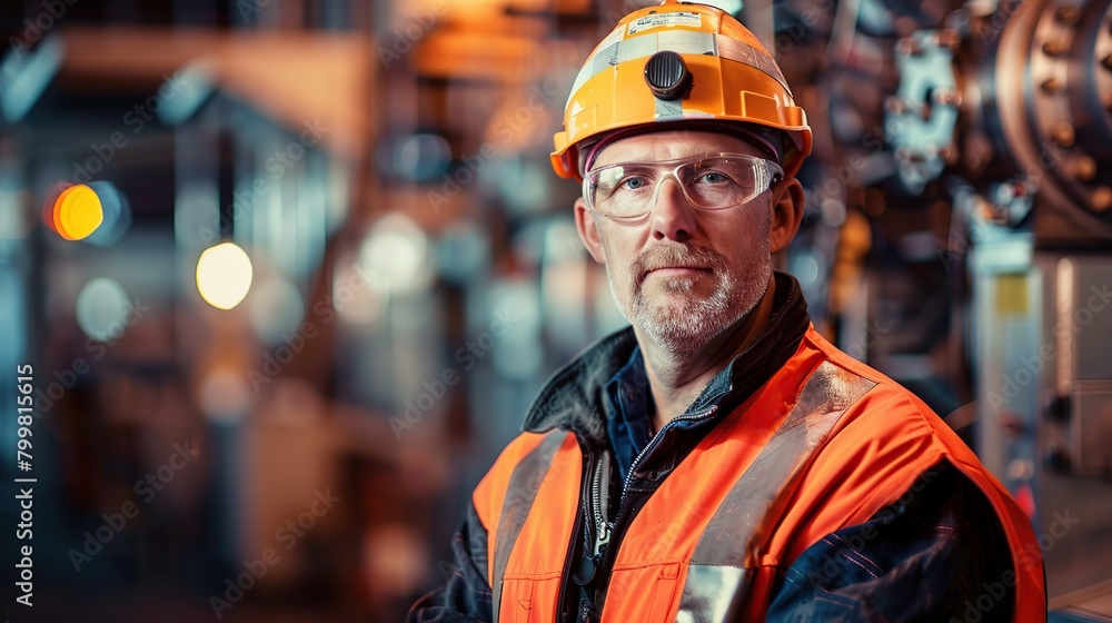Poster engineer on site working for production or maintenance big machine industry in factory. copy space f