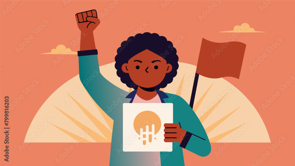 Poster an activist holding up a sign with a powerful message related to the fight for emancipation and its 
