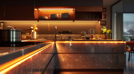 Obraz na płótnie Canvas Stylish kitchen enhanced by Italian under-cabinet lighting for precise tasks.