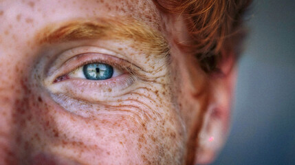 Close-Up Man Redhead Very Detailed Faces Smiling Natural Skin Age 40