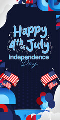 United States Independence Day banner in colorful modern geometric style. USA National Day greeting card cover on 4th of July with country flag. Vertical backgrounds for celebrating national holidays