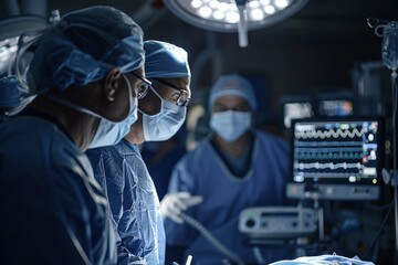 Concentrated Surgical Team Engaged in Complex Operation in Modern Hospital