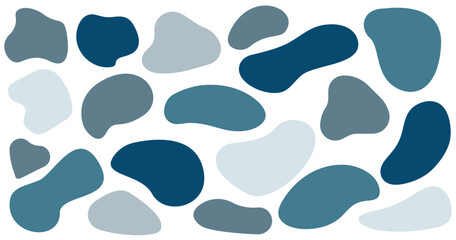Ensemble de formes abstraites bleues - Éléments géométriques arrondis et colorés - Formes fluides, et dynamiques - Collection de bulles aux formes simples et douces - Motifs ronds pour décoration 