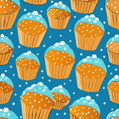 Seamless pattern of salted caramel cupcakes sprinkled with sea salt crystals, Generative AI