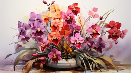 A bouquet of orchids painted in watercolor.