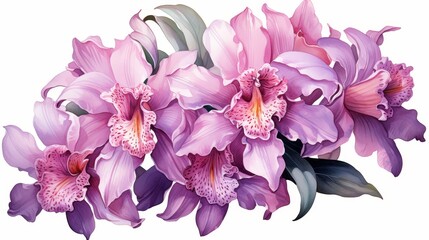 A bouquet of pink orchids on a white background.