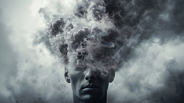 Thought process concept, brain buzzing with thoughts in the form of smoke