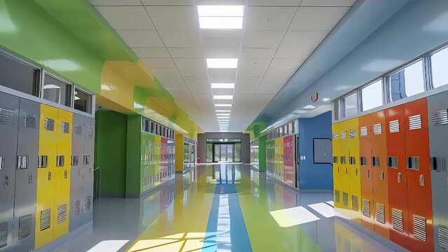 Explore the animated depiction of a high school corridor with lockers. Capturing the essence of secondary education, it brings to life the American school experience