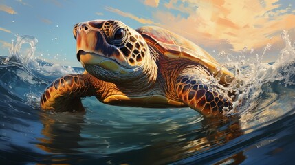 Obraz premium A photo of a sea turtle swimming in the ocean.