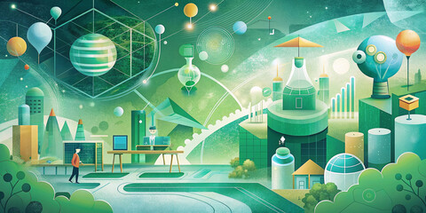 Abstract Background with Education and Science Elements, colored Tones,Futuristic Illustration