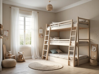 Serene Haven, Beige Toned Bunk Beds for Children's Bedrooms