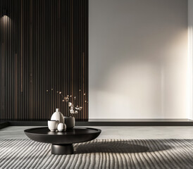 Elegant sculptural interiors with contrasting shadows. Minimalistic interior design composition.