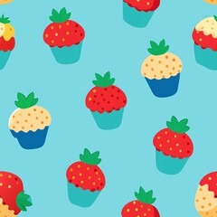 Seamless pattern of strawberry cupcakes bursting with fresh fruit flavor, Generative AI