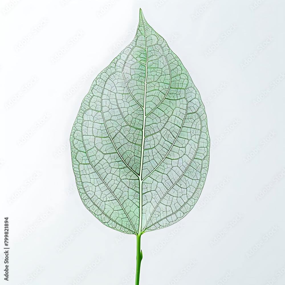 Wall mural macro shot of green leaf veins on white backdrop